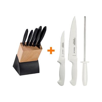 Kit Faqueiro Plenus 6 Peças Jogo de Facas com Chaira Aço Inox Polipropileno Preto Tramontina