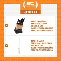 Kit - Faqueiro Plenus 6 Peças + 1 Chaira Estriada 10 Pol Profissional - Tramontina