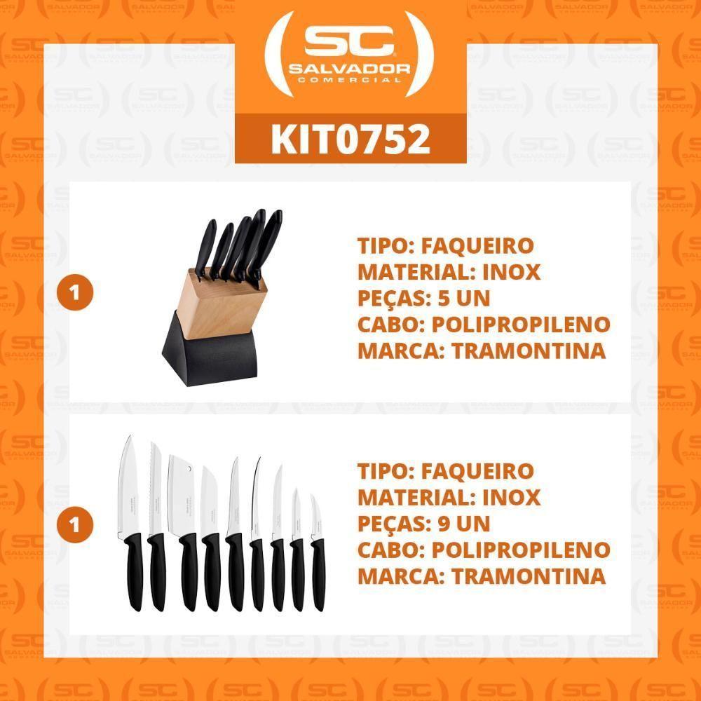 Kit - Faqueiro Plenus 6 Peças + 1 Faqueiro 9 Peças Plenus Preto - Tramontina - 6