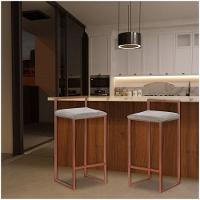 Kit 2 Banquetas Selena Base Bronze Veludo Cinza Gran Belo - 5