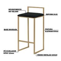 Kit 2 Banquetas Decorativa Jasmine Base Gold Veludo Preto - 8