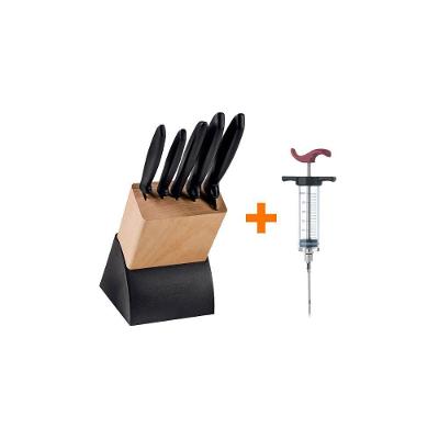 Kit Faqueiro Plenus 6 Peças com Injetor de Temperos Aço Inox e Polipropileno para Churrasco Preto