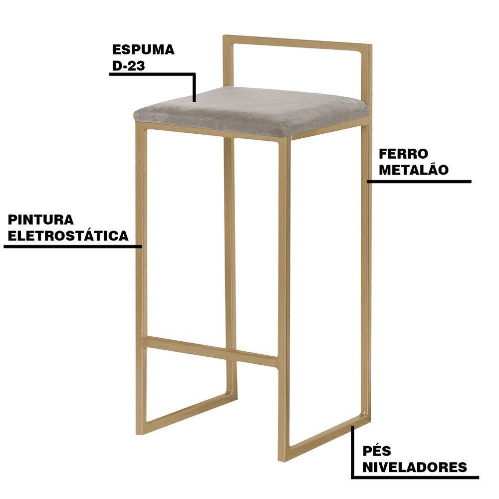 Kit 2 Banquetas Selena Base Gold Veludo Cinza Gran Belo - 7
