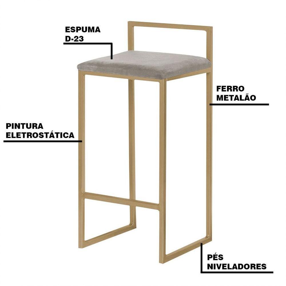 Kit 2 Banquetas Selena Base Gold Veludo Cinza Gran Belo - 8