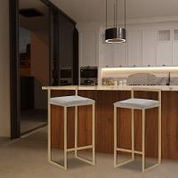 Kit 2 Banquetas Selena Base Gold Veludo Cinza Gran Belo - 2