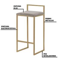 Kit 2 Banquetas Selena Base Gold Veludo Cinza Gran Belo - 8