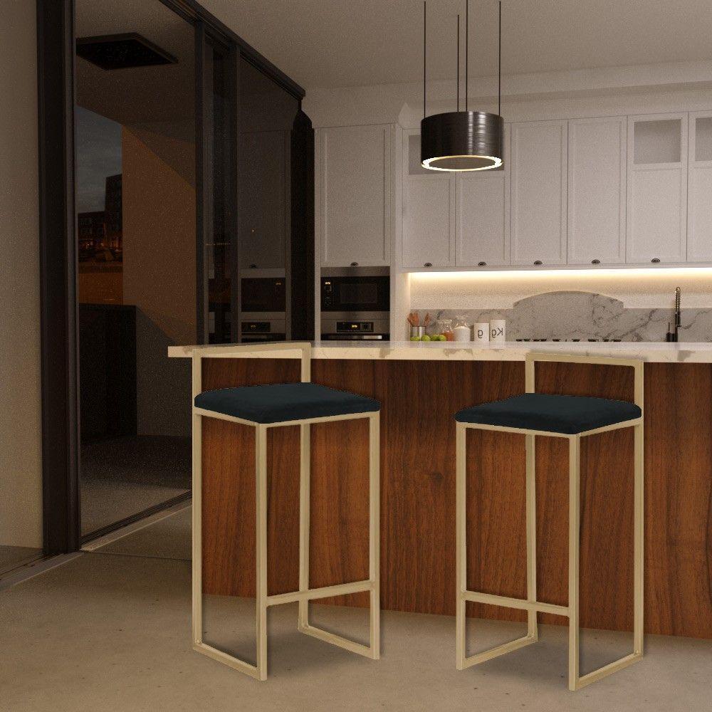 Kit 2 Banquetas Selena Base Gold Veludo Preto Gran Belo - 2