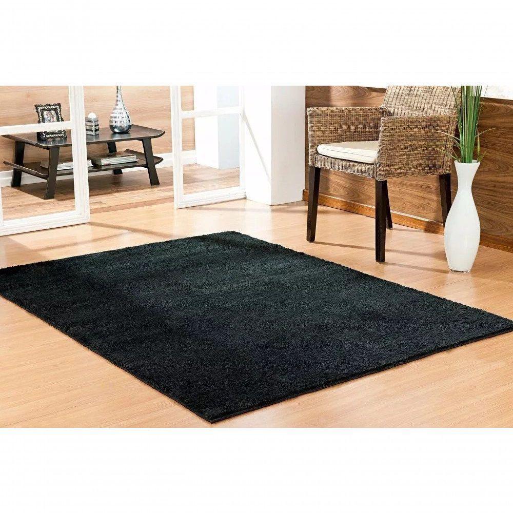 Tapete Sala Escritório 1,00 X 1,50m Macio Antiderente Preto - 1