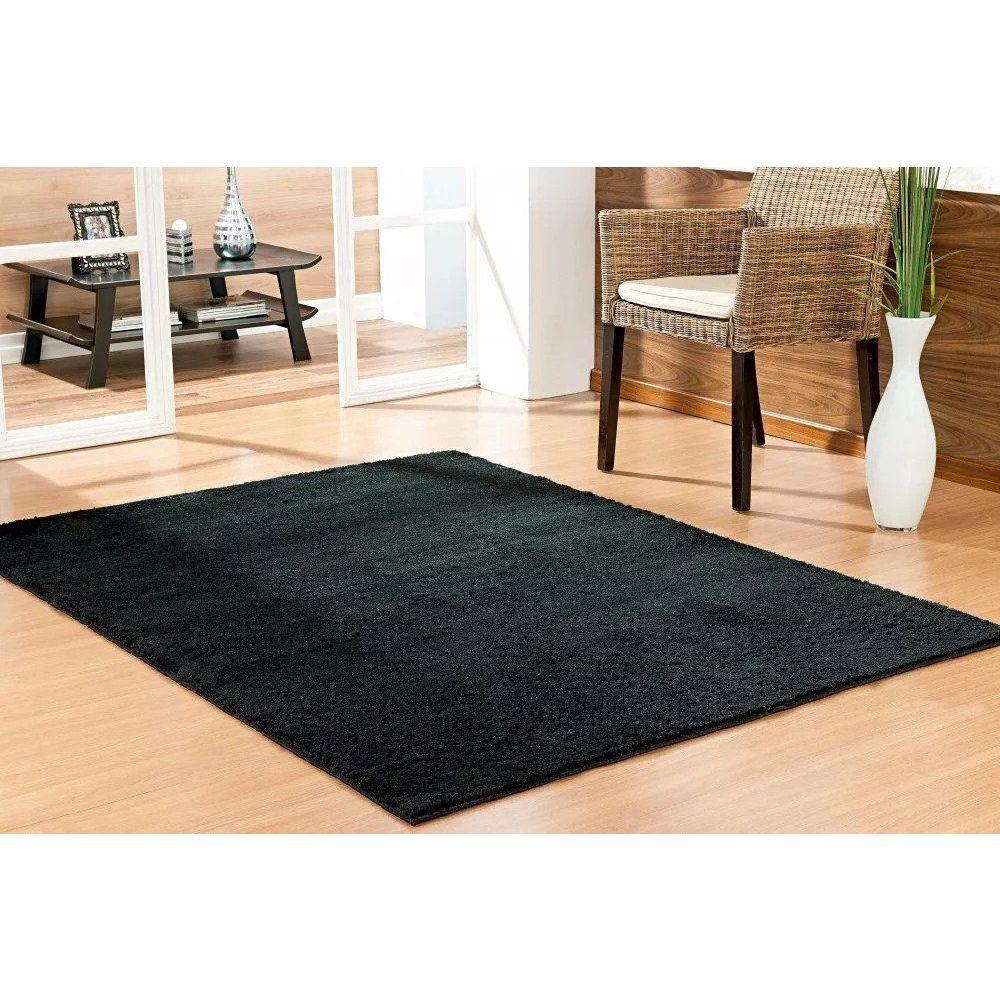 Tapete Sala Escritório 1,00 X 1,50m Macio Antiderente Preto - 2