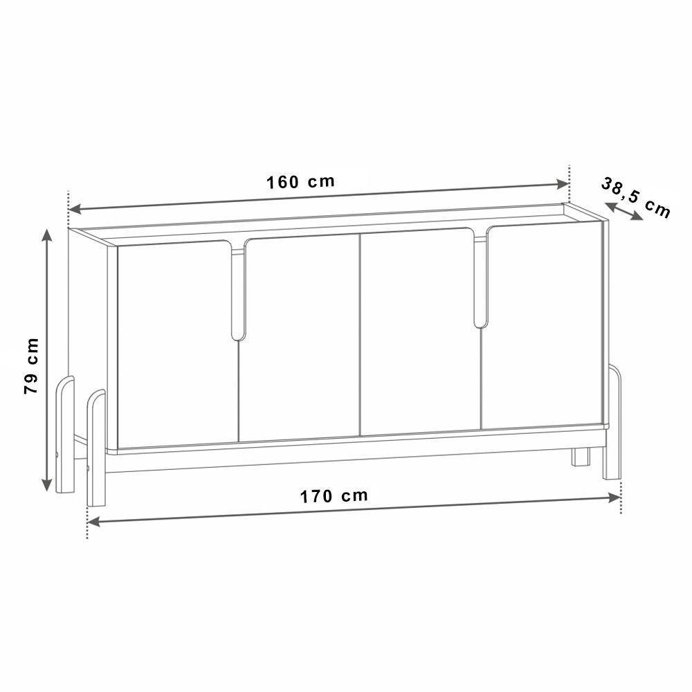 Aparador Buffet 4 Portas Belle 170 Cm Cinza Pérola E Cedro - 2