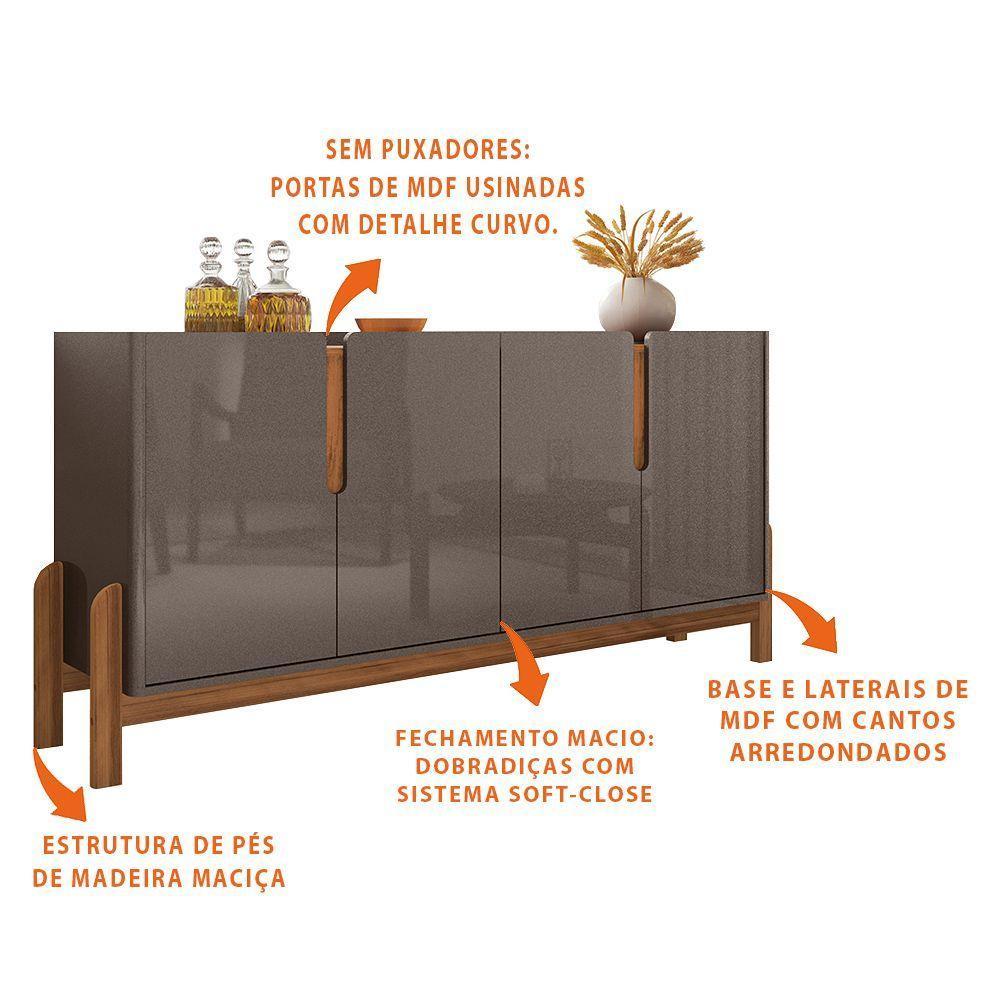 Aparador Buffet 4 Portas Belle 170 Cm Cinza Pérola E Cedro - 3