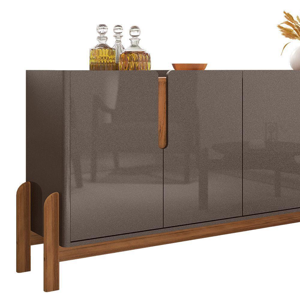 Aparador Buffet 4 Portas Belle 170 Cm Cinza Pérola E Cedro - 4