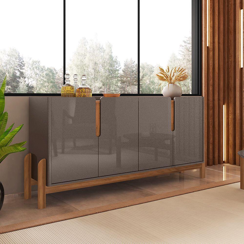 Aparador Buffet 4 Portas Belle 170 Cm Cinza Pérola E Cedro - 5