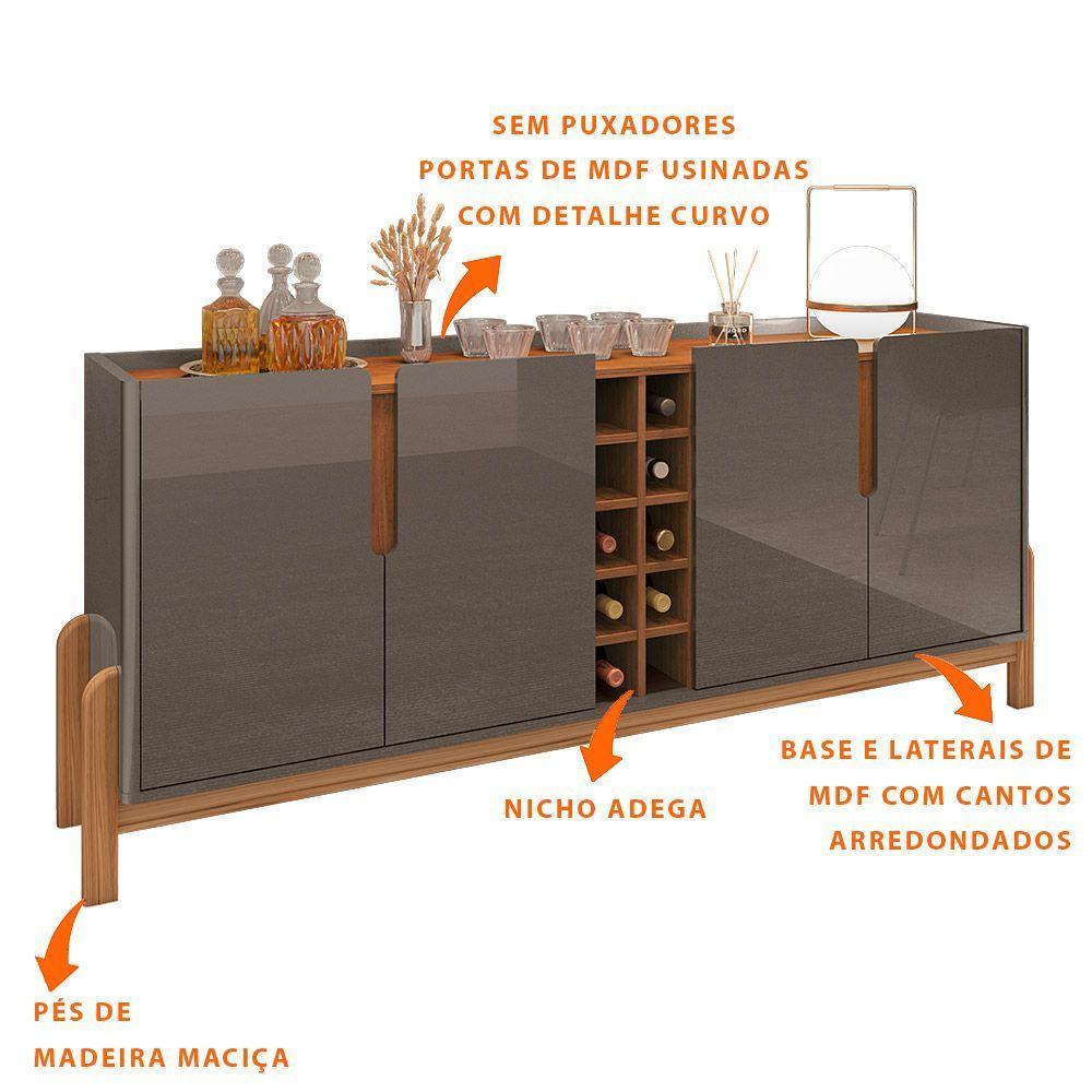 Aparador Buffet 4 Portas 190Cm Cinza Pérola Cedro Com Adega - 3
