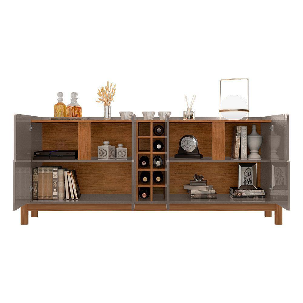 Aparador Buffet 4 Portas 190Cm Cinza Pérola Cedro Com Adega - 4