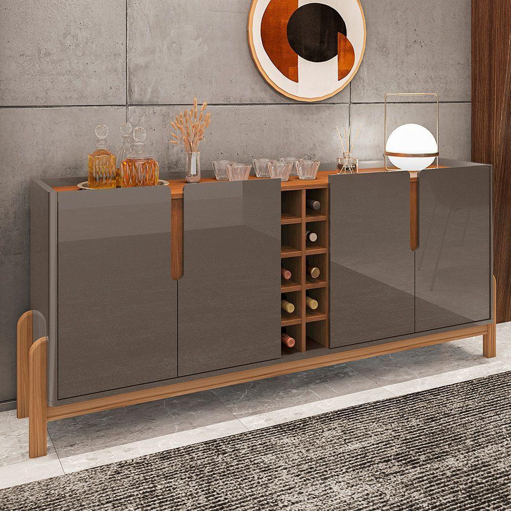 Aparador Buffet 4 Portas 190Cm Cinza Pérola Cedro Com Adega - 5