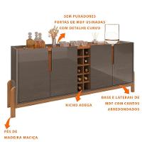 Aparador Buffet 4 Portas 190Cm Cinza Pérola Cedro Com Adega - 7