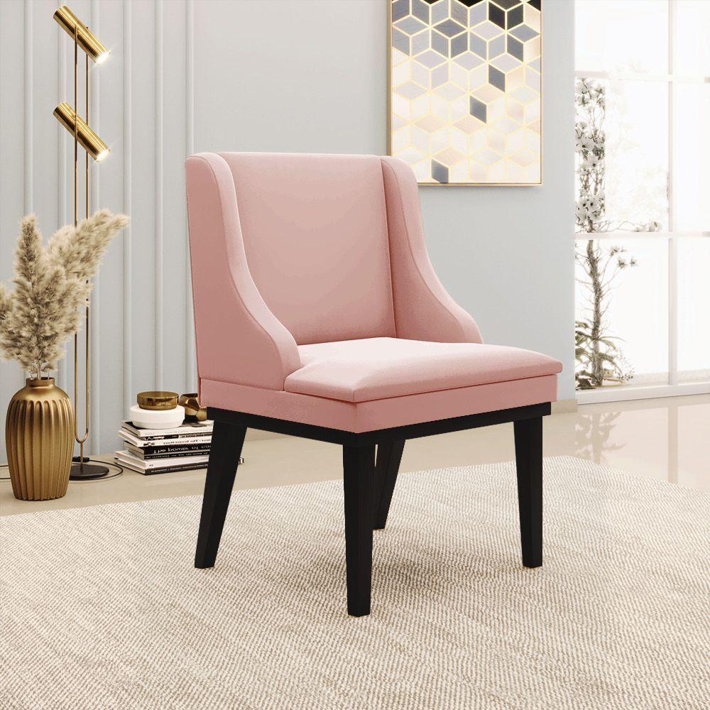Cadeira Liz Veludo Base Fixa Madeira Preto - Cor Rose - 8