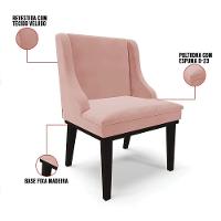 Cadeira Liz Veludo Base Fixa Madeira Preto - Cor Rose