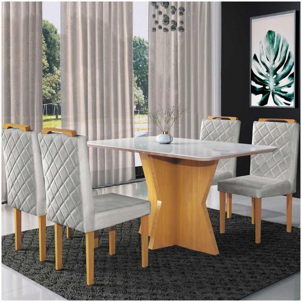 Conjunto Sala De Jantar Mesa 4 Cadeiras Esmeralda - Móveis Mix Marrom Acinzentado - 1