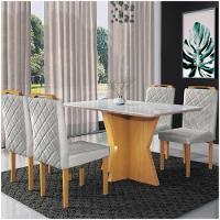 Conjunto Sala De Jantar Mesa 4 Cadeiras Esmeralda - Móveis Mix Marrom Acinzentado - 1