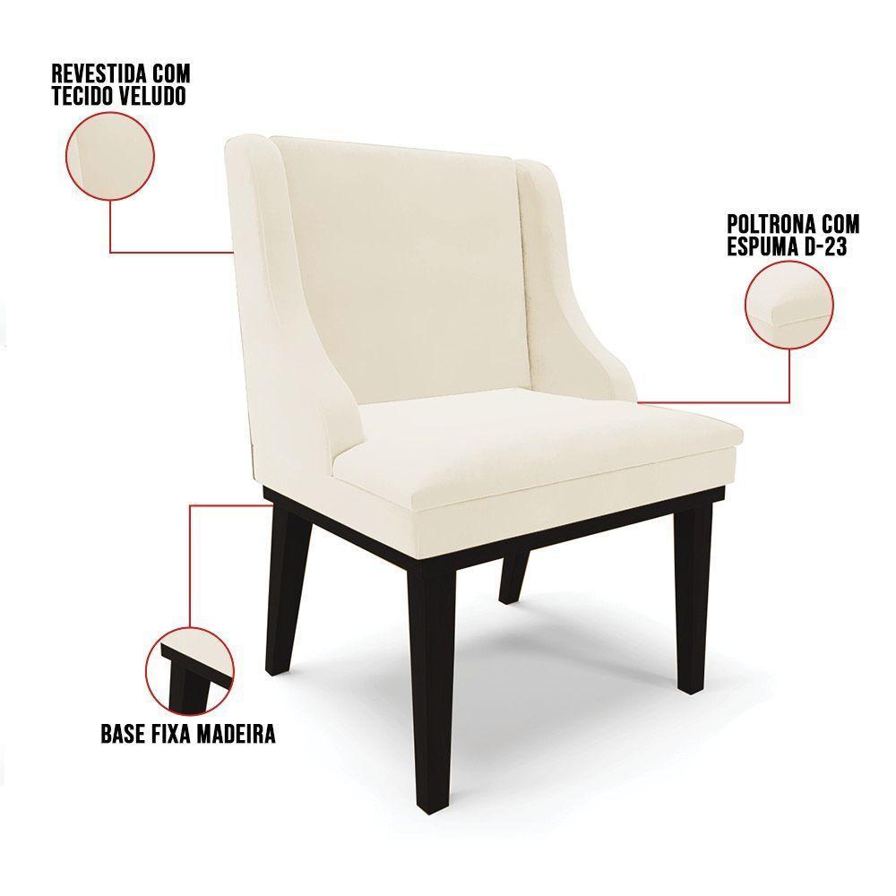 Kit 02 Cadeiras Liz Veludo Base Fixa Madeira PretoBege - 4