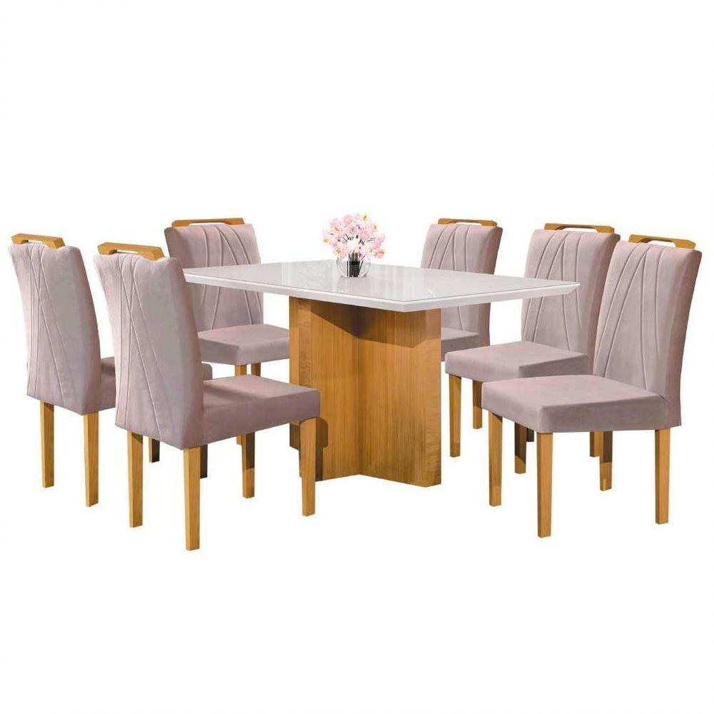 Conjunto Sala De Jantar Napole 6 Cadeiras Safira Veludo Móveis Mundial Mel Off White E Nude - 7