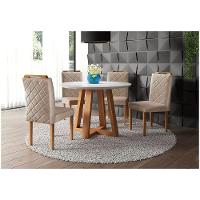 Conjunto Sala De Jantar Topazio 4 Lugares Mesa Redonda 1,2m E 4 Cadeiras Moveis Mix Mel/offwhite - 6