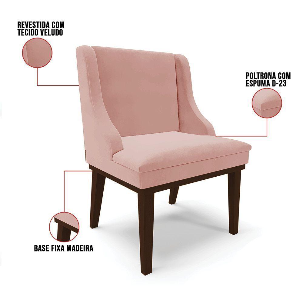 Kit 02 Cadeiras Liz Veludo Base Fixa Madeira TabacoRose - 4