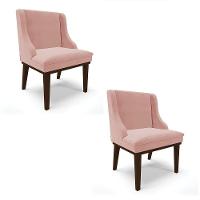 Kit 02 Cadeiras Liz Veludo Base Fixa Madeira TabacoRose - 1