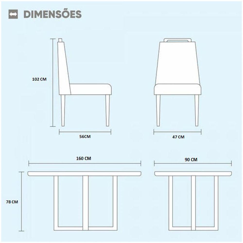 Conjunto Sala De Jantar 6 Lugares Mesa Lisy E 6 Cadeiras Em Veludo - Móveis Mix Mel Off White - 2