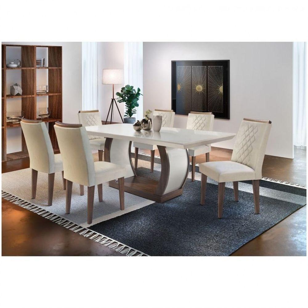Conjunto Sala De Jantar Jade Com 6 Cadeiras Rufato Off White / Cafe Com Veludo - 1