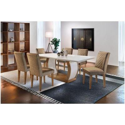 Conjunto Sala De Jantar Jade Com 6 Cadeiras Rufato Off White / Imbuia