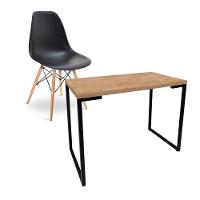 Escrivaninha Porto Natura 90cm e Cadeira Eiffel Charles Eames Preto - 1