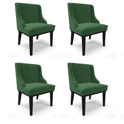 Kit 04 Cadeiras Liz Veludo Base Fixa Madeira PretoVerde
