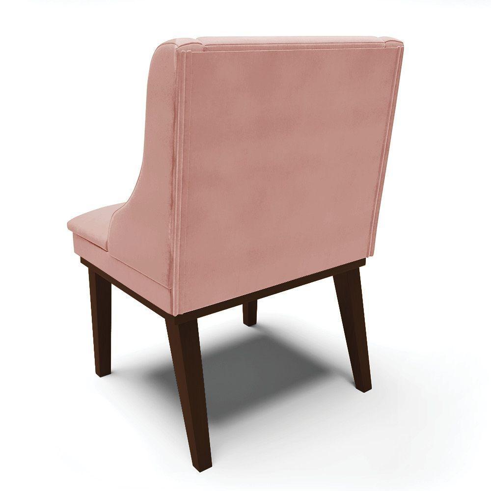 Kit 04 Cadeiras Liz Veludo Base Fixa Madeira TabacoRose - 5