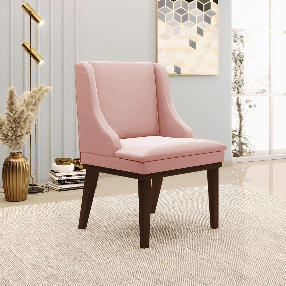 Kit 04 Cadeiras Liz Veludo Base Fixa Madeira TabacoRose - 8