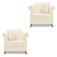 Kit 2 Poltronas Para Sala De Estar Linho Bege Pés Castanho - 1