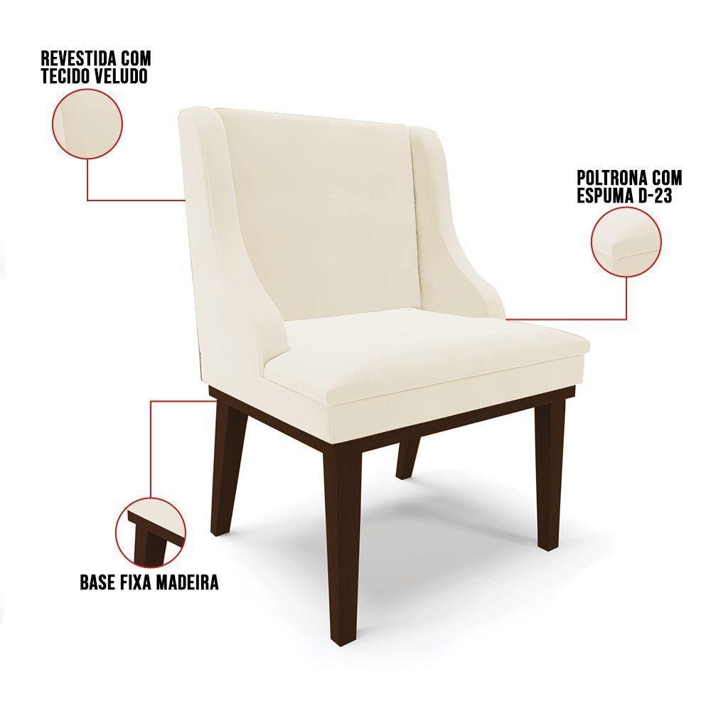 Kit 06 Cadeiras Liz Veludo Base Fixa Madeira MarromBege - 4