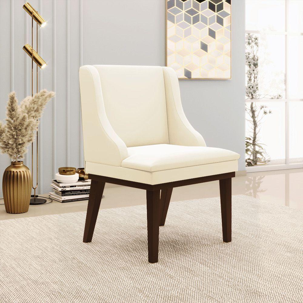 Kit 06 Cadeiras Liz Veludo Base Fixa Madeira MarromBege - 8