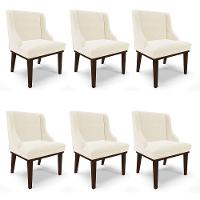 Kit 06 Cadeiras Liz Veludo Base Fixa Madeira MarromBege - 1