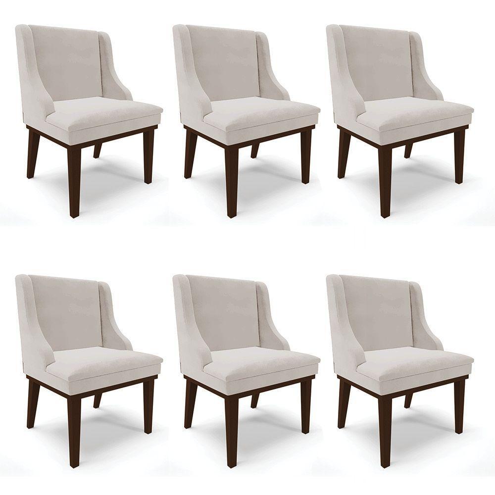 Kit 06 Cadeiras Liz Veludo Cinza Base Fixa Madeira Marrom - - 1