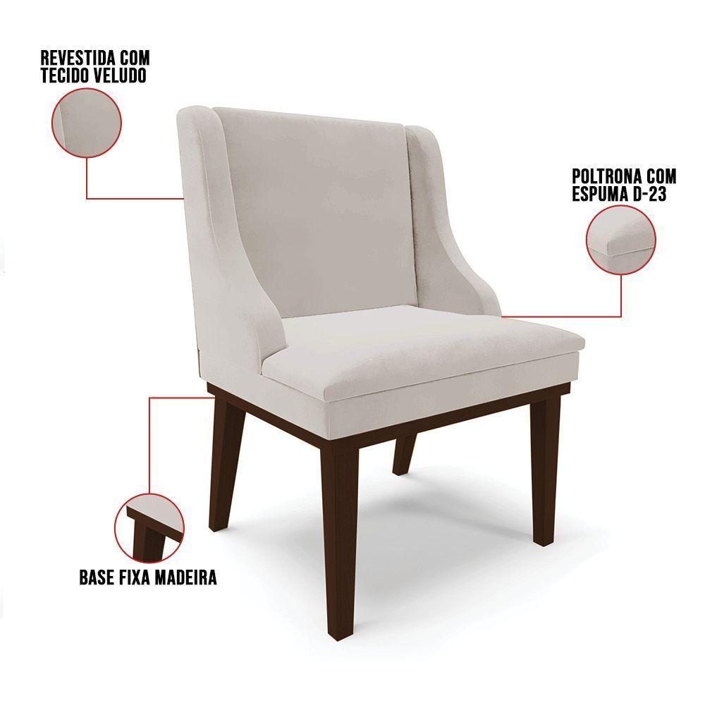 Kit 06 Cadeiras Liz Veludo Cinza Base Fixa Madeira Marrom - - 4