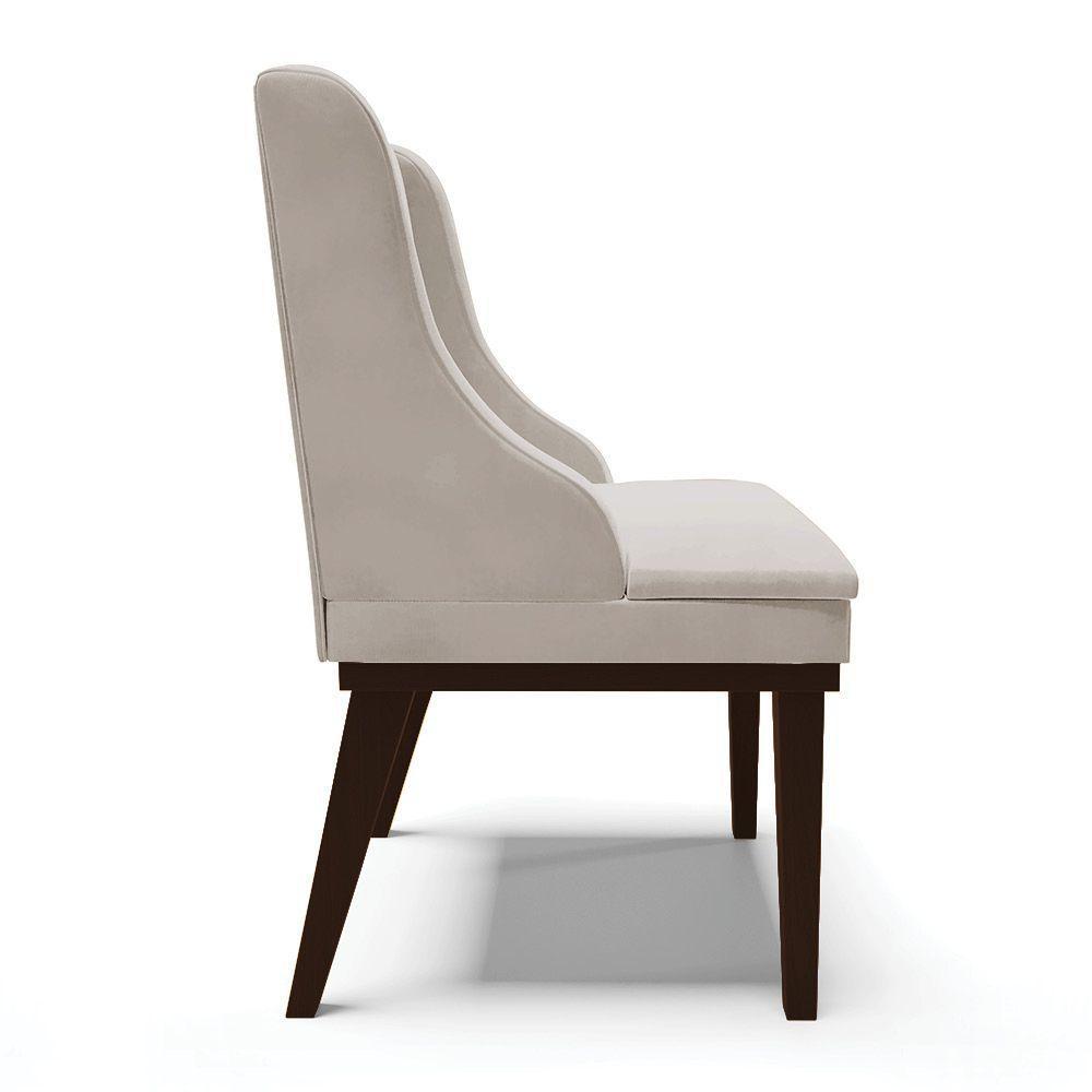 Kit 06 Cadeiras Liz Veludo Cinza Base Fixa Madeira Marrom - - 6