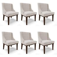 Kit 06 Cadeiras Liz Veludo Cinza Base Fixa Madeira Marrom - - 1