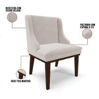 Kit 06 Cadeiras Liz Veludo Cinza Base Fixa Madeira Marrom -