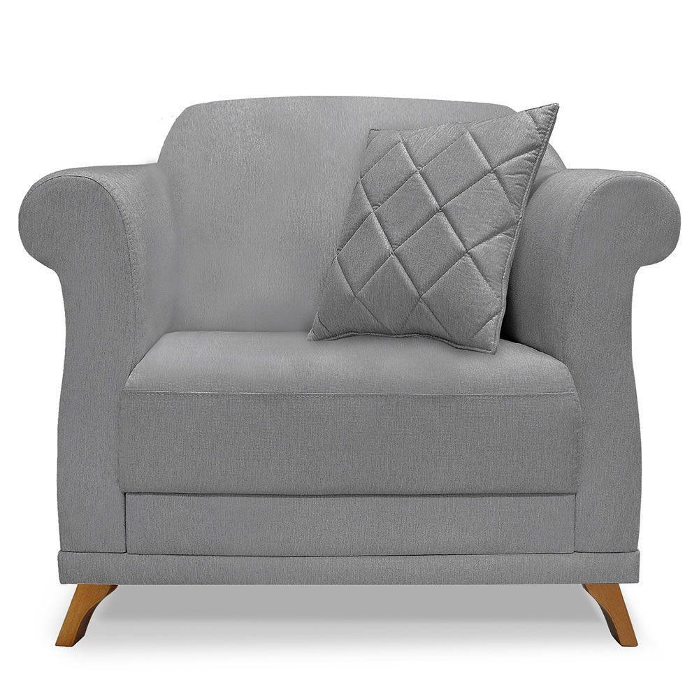 Kit 2 Poltronas Sala De Estar Linho Pés Castanho Grafite - 6