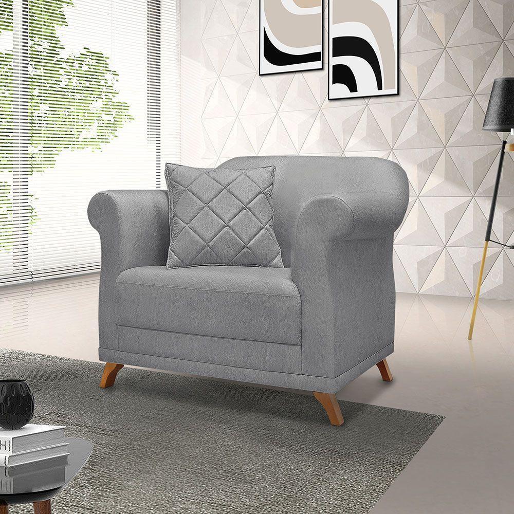 Kit 2 Poltronas Sala De Estar Linho Pés Castanho Grafite - 8