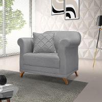 Kit 2 Poltronas Sala De Estar Linho Pés Castanho Grafite - 8