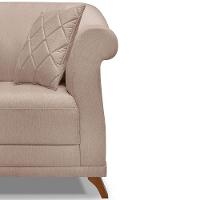 Kit 2 Poltronas Para Sala De Estar Linho Areia Pés Castanho - 3